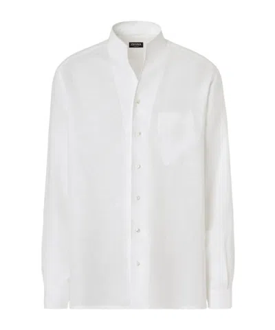 Zegna Mandarin Collar Oasi Lino Shirt In Multi
