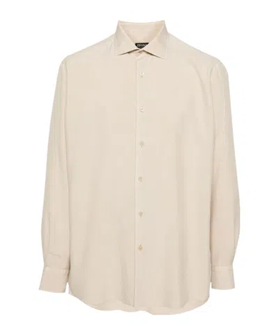 Zegna Long-sleeve Silk Shirt In Neutrals