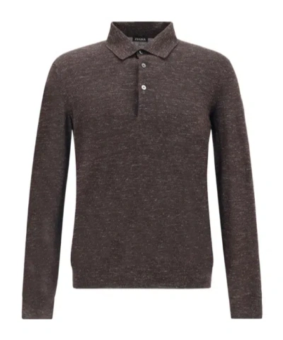 ZEGNA ZEGNA LONG-SLEEVED SATIN POLO SHIRT