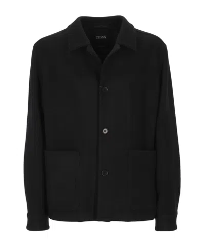 Zegna Long-sleeved Casual Jacket In Black