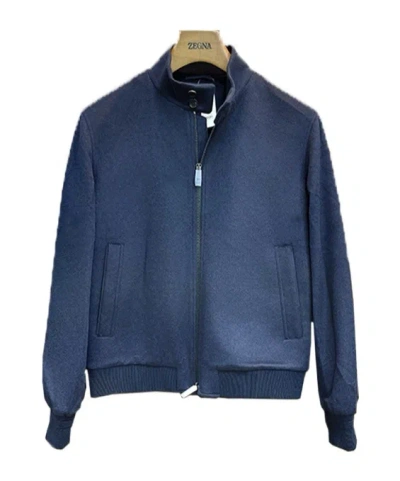 Zegna Oasi Cashmere Blouson Jacket In Blue