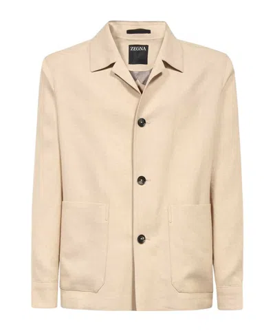 Zegna Long-sleeved Casual Jacket In Beige