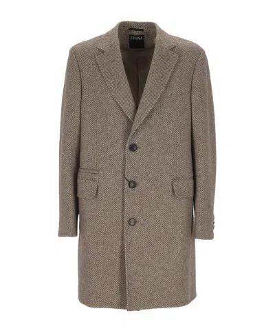 Zegna Long-sleeved Coat In Brown