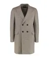Zegna Notched Lapels Wool Double Breasted Coat In Neutral