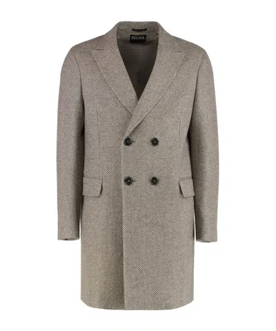 ZEGNA ZEGNA LONG SLEEVE DOUBLE BREASTED COAT