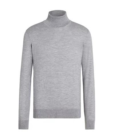 Zegna Long-sleeved High-neck Sweater In Gray