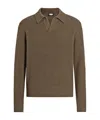 Zegna Oasi Cashmere Polo Shirt In Deep Khaki