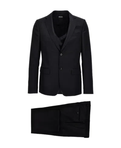 Zegna Long-sleeved Lapel Suit In Black
