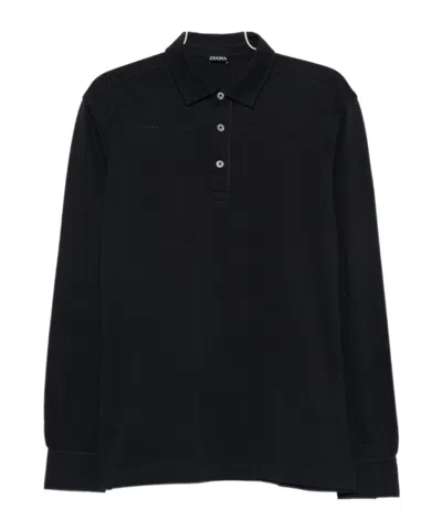 Zegna Long-sleeved Polo Shirt In Black