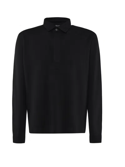 Zegna Long-sleeved Polo Shirt In Black