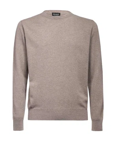 Zegna Long-sleeved Round-neck Sweater In Nude