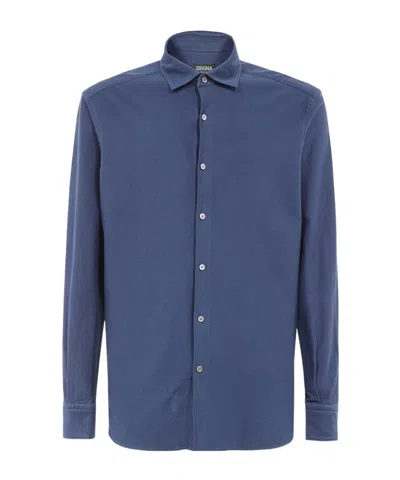 Zegna Long-sleeved Shirt In Blue