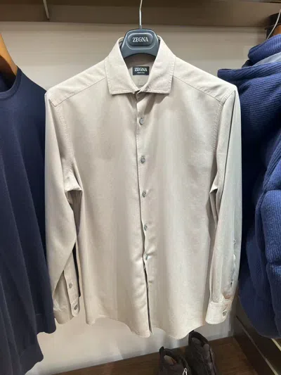 Zegna Long-sleeved Twill Shirt In Bianco