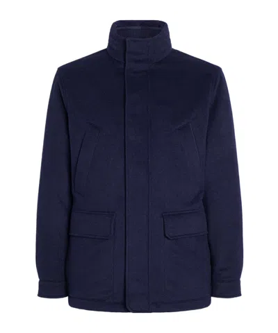 Zegna Long-sleeved Stand-up Collar Cotton Coat In Blue