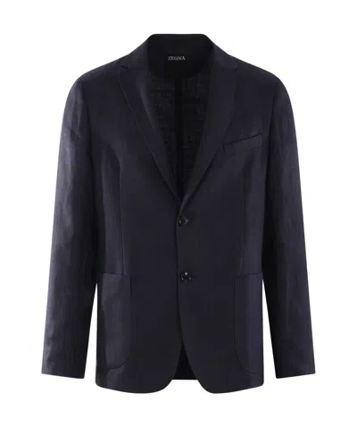 Zegna Long-sleeved Suit Coat In Black