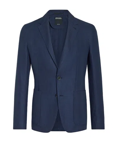 Zegna Long-sleeved Suit Jacket In Blue