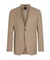Zegna Light Beige Oasi Lino Blue Flower Jacket In Brown