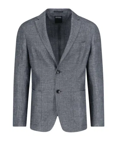 Zegna Long-sleeved Suit Jacket In Gray