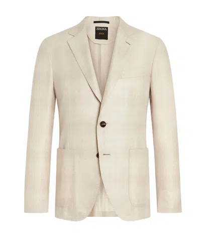 Zegna Long-sleeved Suit Jacket In Neutral