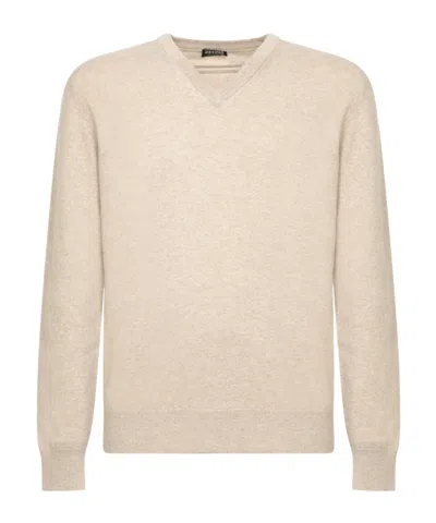 Zegna V-neck Knitted Jumper In Beige