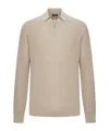 Zegna Cashmere Polo With Long Sleeves And Ribbed Hem In Brown
