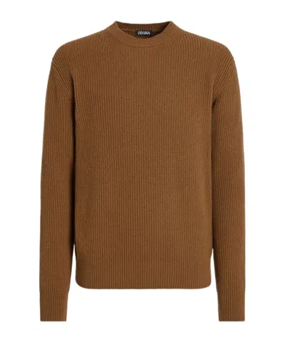 Zegna Long-sleeved Sweater In Brown