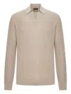Zegna Cashmere Polo With Long Sleeves And Ribbed Hem In White