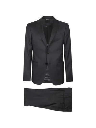 Zegna Long-sleeves Suit In Black