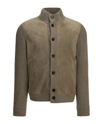 Zegna Long-sleeve Casual Jacket With A Stand-up Collar In Brown