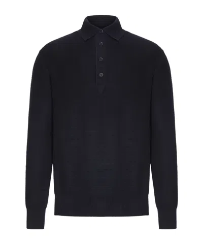 Zegna Long-sleeve Knitted Polo Shirt In Black