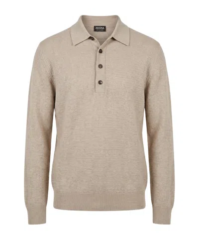 Zegna Long-sleeve Polo Shirt In Neutral