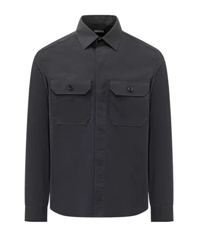 Zegna Button-flap Pocket Overshirt In Black