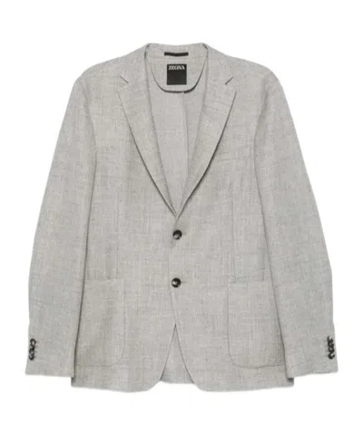 Zegna Notched-lapel Single-breasted Blazer In Gray
