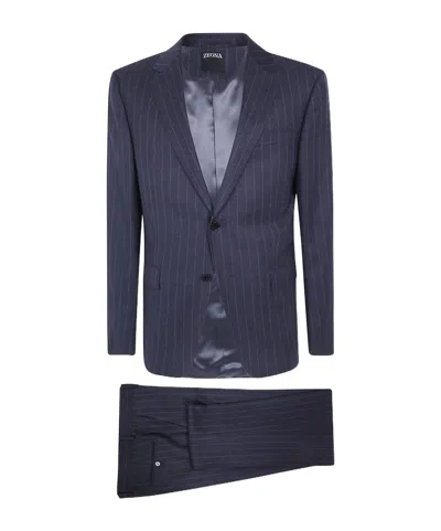 Zegna Long-sleeved Suit Set In Blue