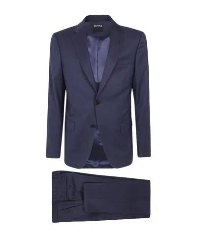 Zegna Long-sleeved Suit Set In Blue
