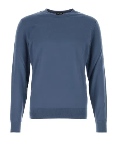 Zegna Long-sleeved Sweater In Blue