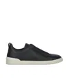 Zegna Triple Stitch Leather Sneakers In Black