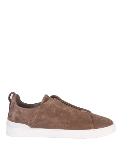Zegna Neutral Triple Stitch Suede Sneakers In Neutrals