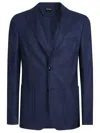 Zegna Micro Structure Cotton Jersey Jacket In Blue