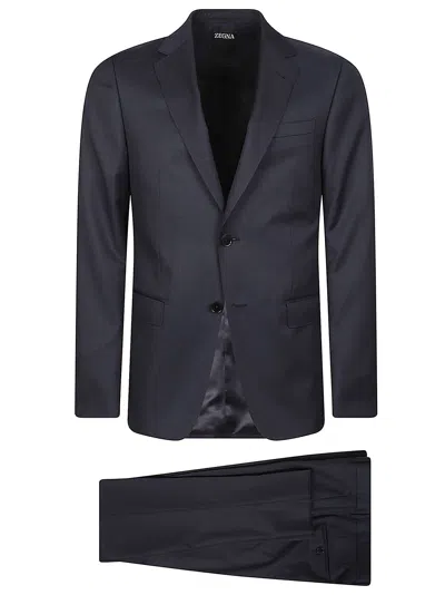 Zegna Lux Tailoring Single-breasted Blue Wool Suit In Black