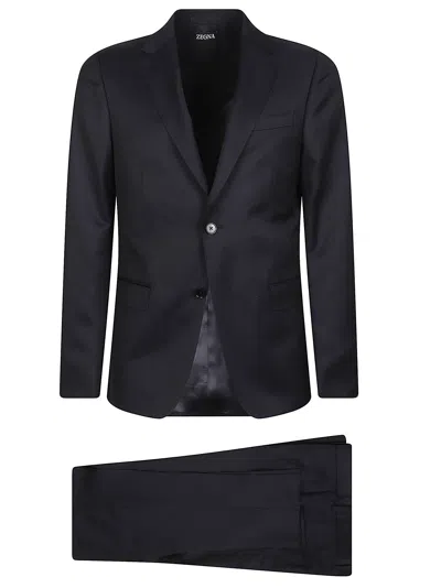 Zegna Lux Tailoring Single-breasted Wool-mohair Suit In Black