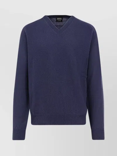 Zegna Luxurious Cashmere Long Sleeve Knitwear In Blue