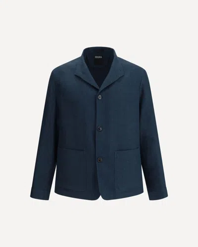 Zegna Buttoned Patch-pocket Jacket In Blue