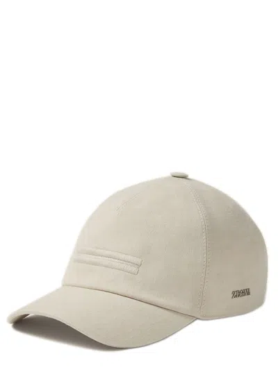 Zegna Luxury Linen Hat With Embroidered Logo In White