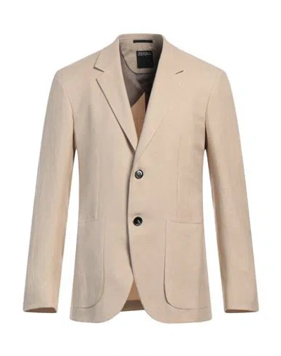 Zegna Man Blazer Beige Size 42 Linen, Wool