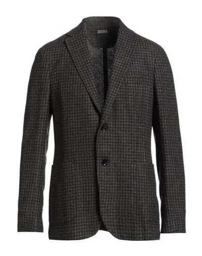 Zegna Man Blazer Chocolate Brown Size 48 Wool, Linen, Cashmere