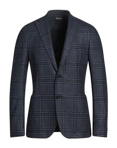 Zegna Man Blazer Midnight Blue Size 44 Wool, Silk, Linen, Elastane In Black
