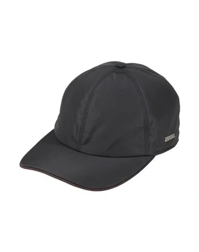 Zegna Man Hat Black Size 7 Polyester, Calfskin In Black