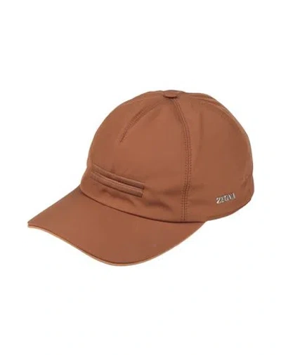 Zegna Man Hat Brown Size 7 Polyester, Calfskin