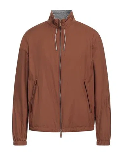 Zegna Man Jacket Brown Size 46 Polyester, Cashmere, Cotton, Silk, Calfskin